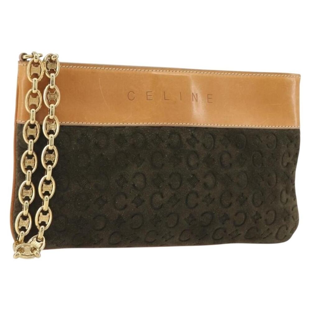 Celine C Macadam Chain Clutch Brown